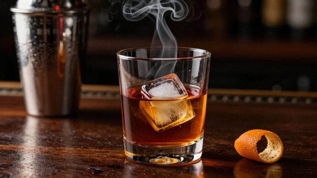 cherrywood smoked ice bourbon aperol rosemary