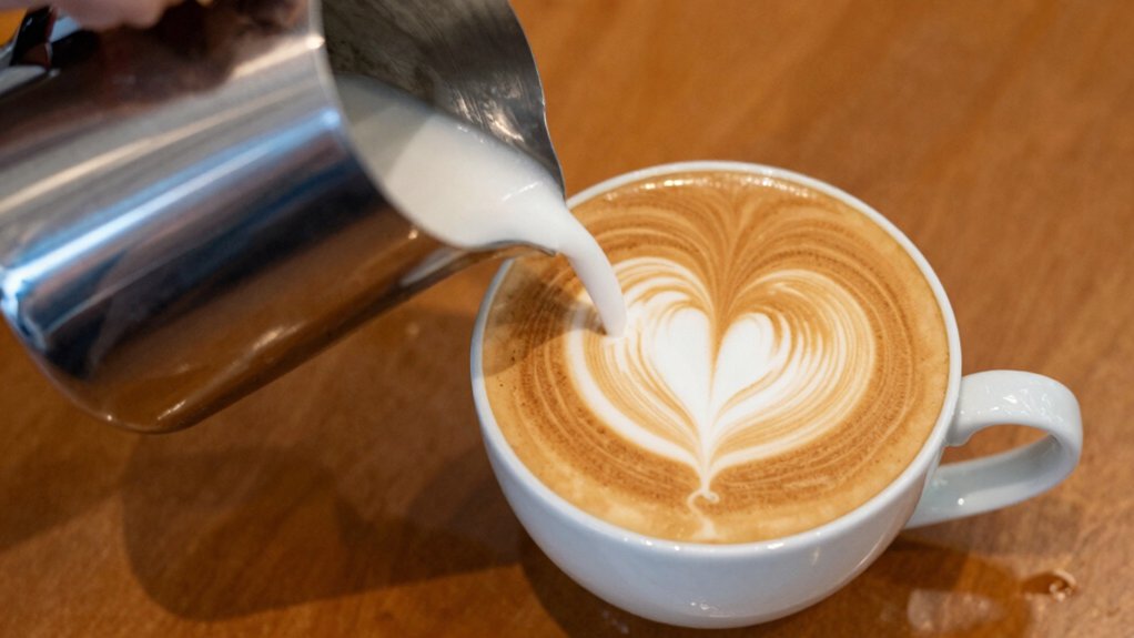 cup pitcher heart latte pour technique