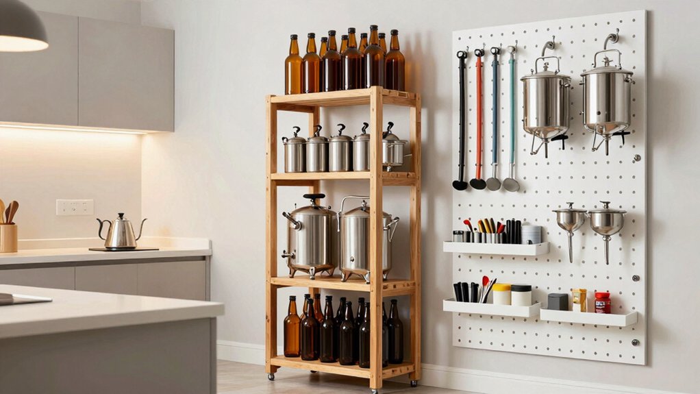 pegboard shelves maximize vertical organization