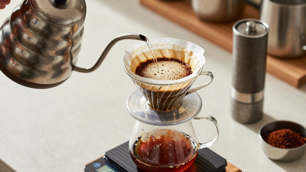 pour over grind bloom pour