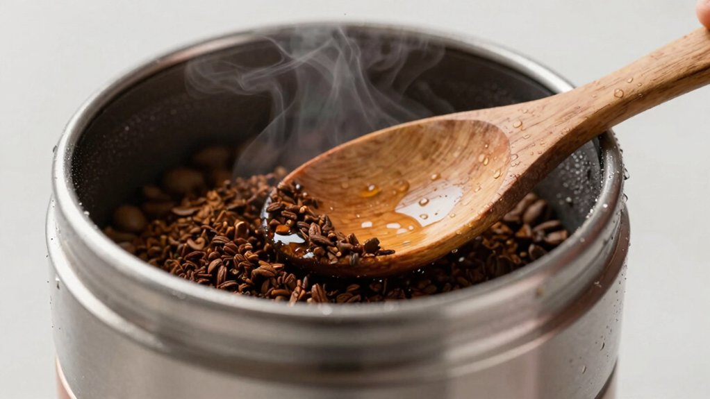 slightly damp spoon distributes moisture