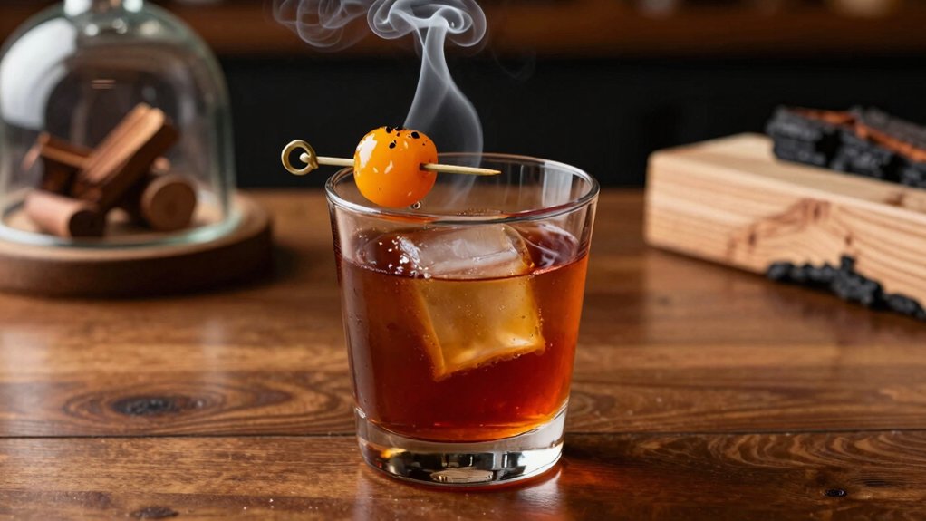smoked manhattan with kitchen torch