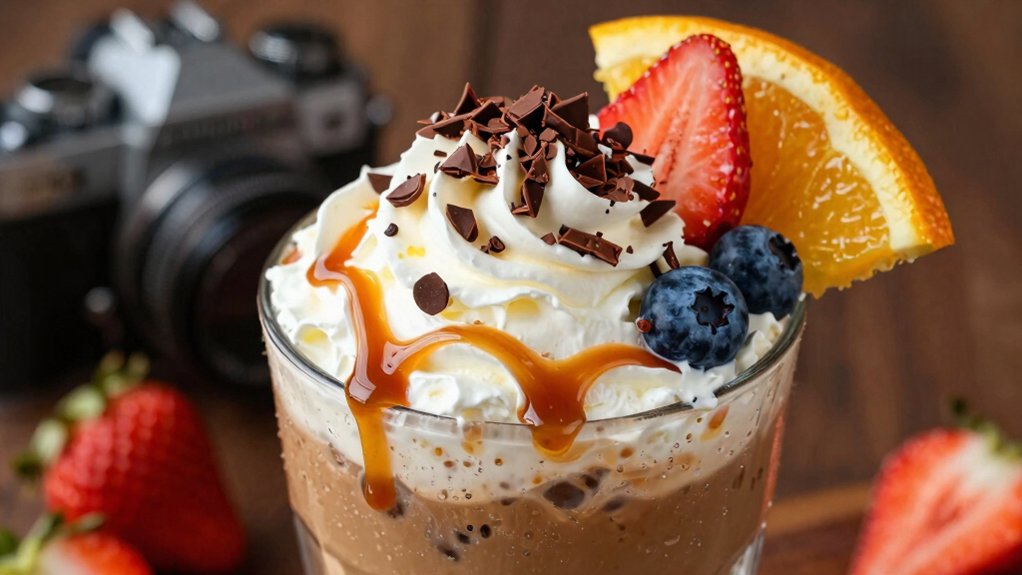 whipped cream chocolate fruit garnishes